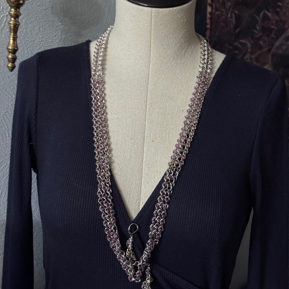 Coldwater Creek  Gold and Purple Chain Necklace and earring set.